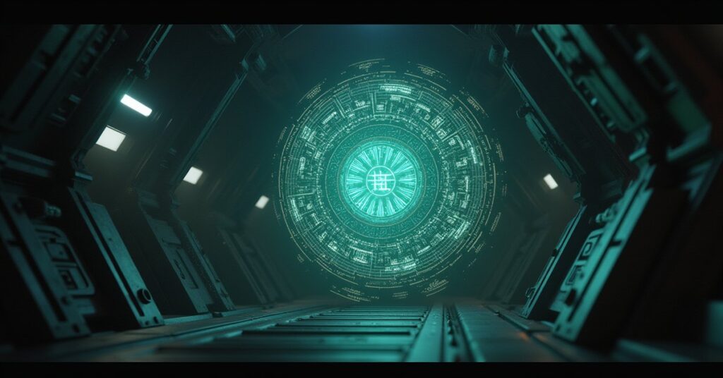 A glowing ancient alien artifact being decoded aboard a starship in Star Trek Fleet Command
