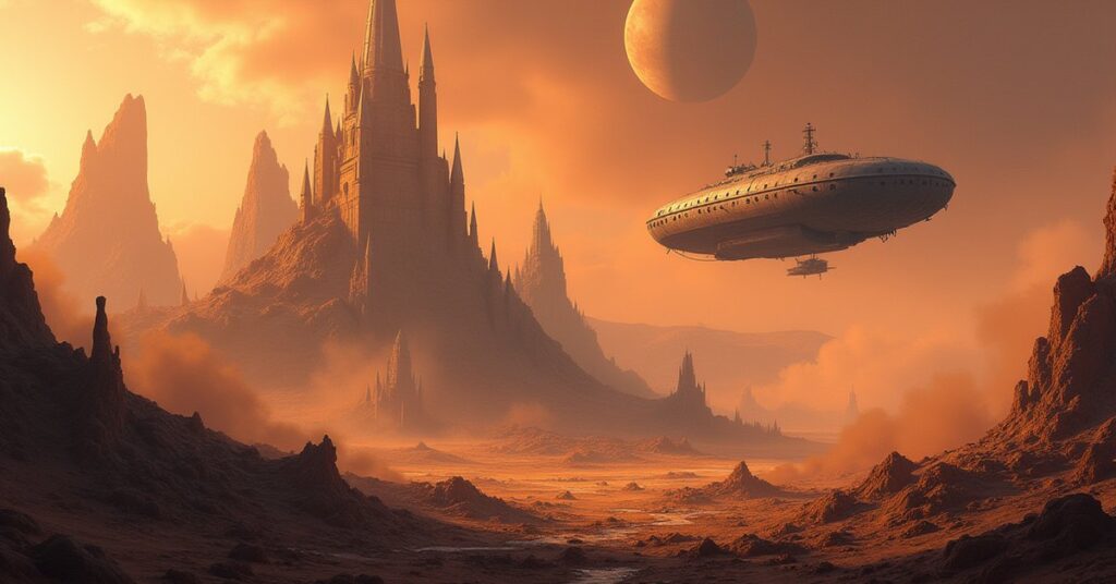 A scavenger ship over a ruined colony world in Star Trek Fleet Command