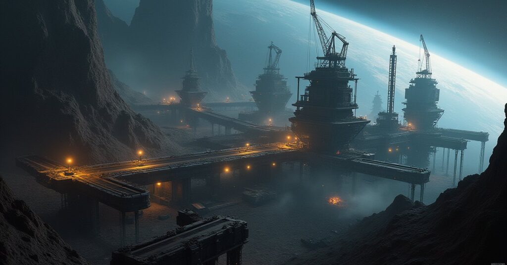 An orbital scrapyard being expanded with cranes and new sections on a starbase in Star Trek Fleet Command