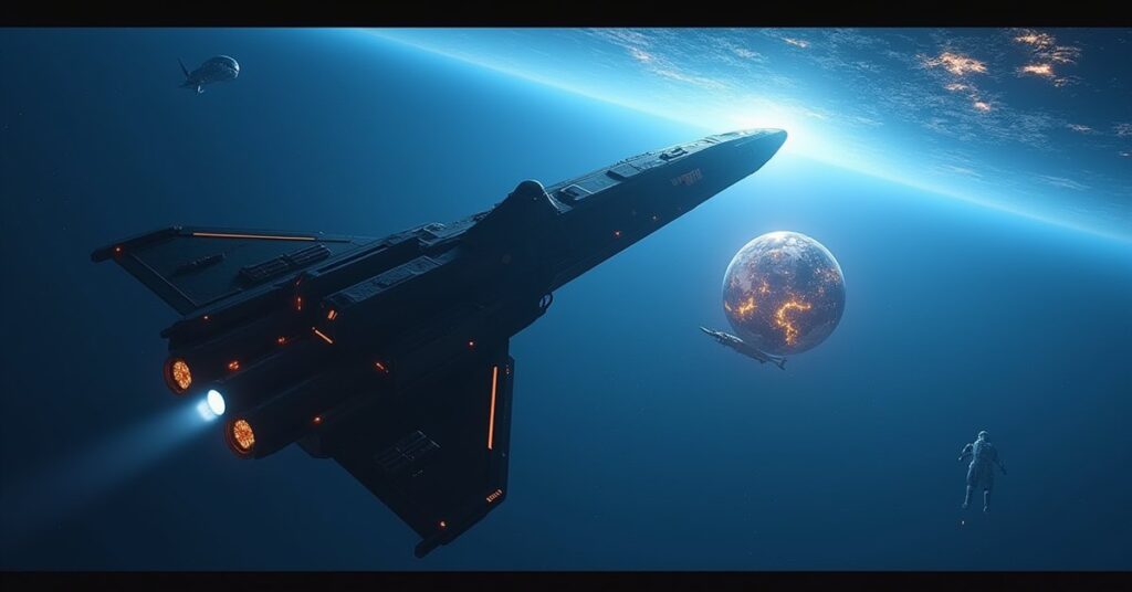 A trader's shuttle handing over a glowing ancient artifact to a starship in Star Trek Fleet Command