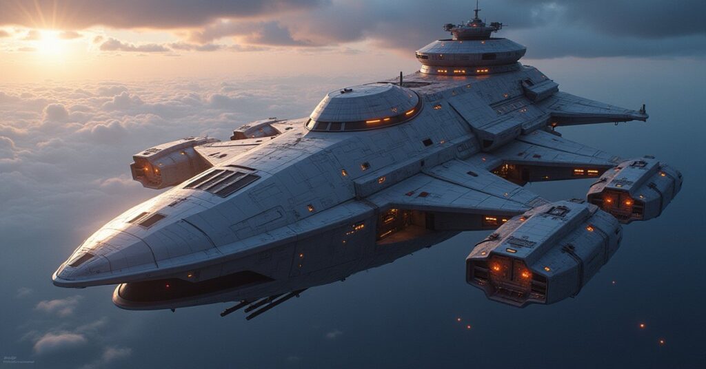 A new defense research building on a space station with armed defense platforms nearby in Star Trek Fleet Command