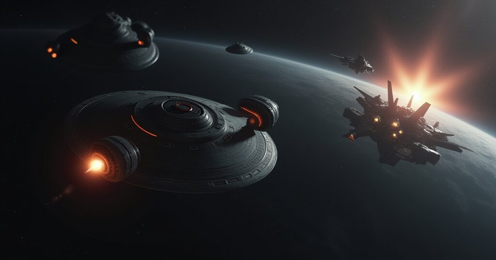 A Starfleet ship attacks a Reman colony as a Suliban vessel arrives in Star Trek Fleet Command