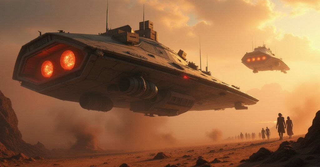 A Klingon convoy delivers supplies to a struggling colony as another ship moves to intercept