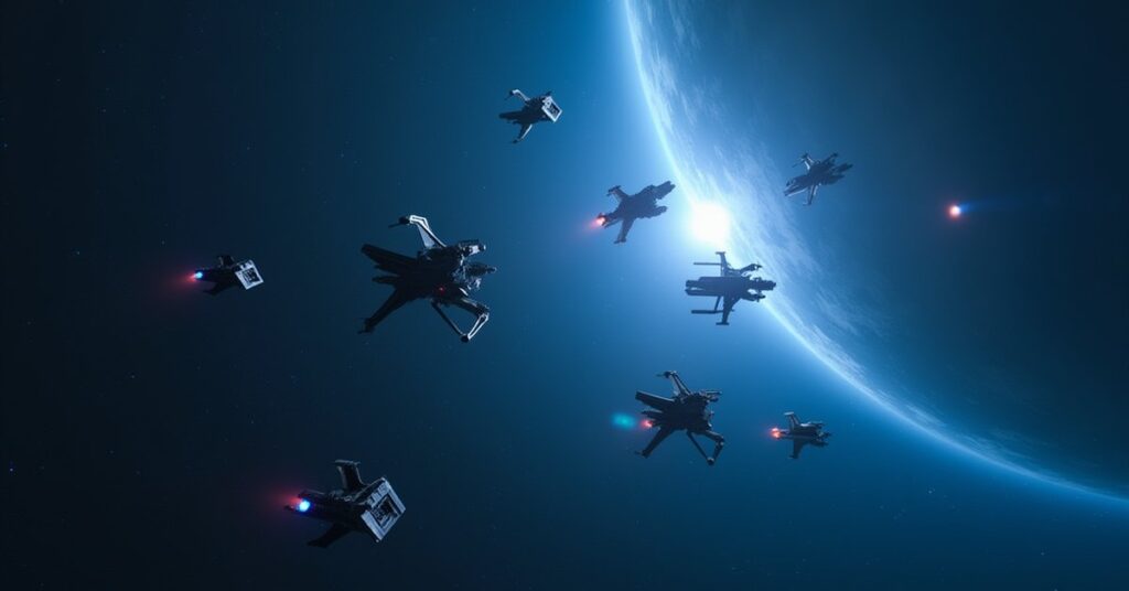 A small starship task force attacking a relay station defended by Klingon ships in Star Trek Fleet Command