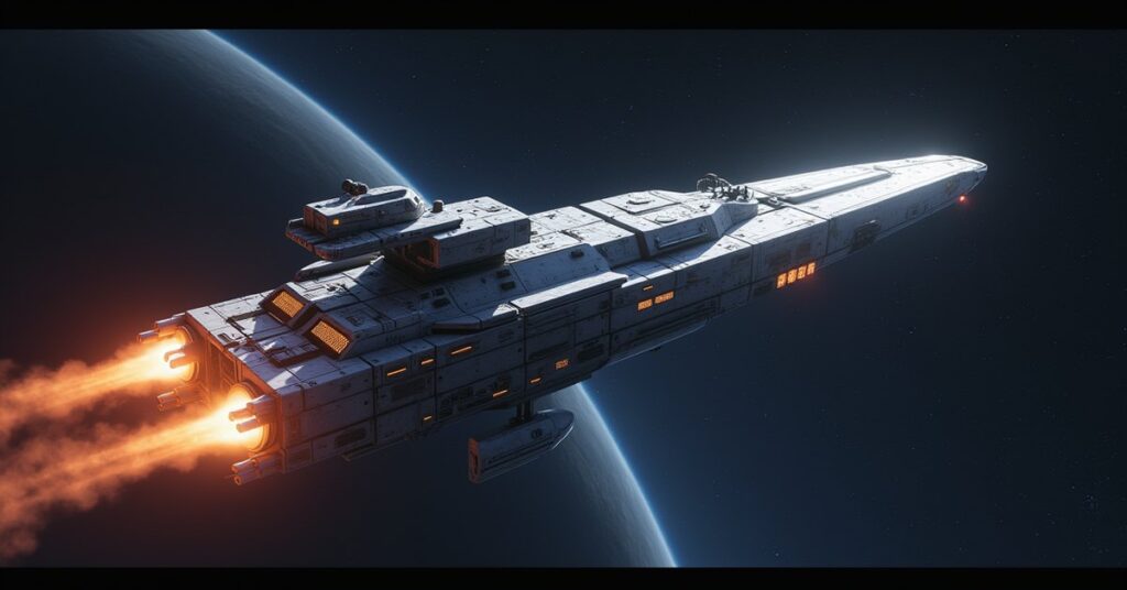A Nausicaan ship handing over an ultrasonic device in orbit in Star Trek Fleet Command