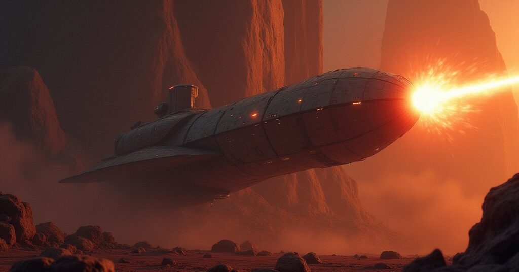 A Klingon mining ship testing a new laser on an asteroid in Star Trek Fleet Command