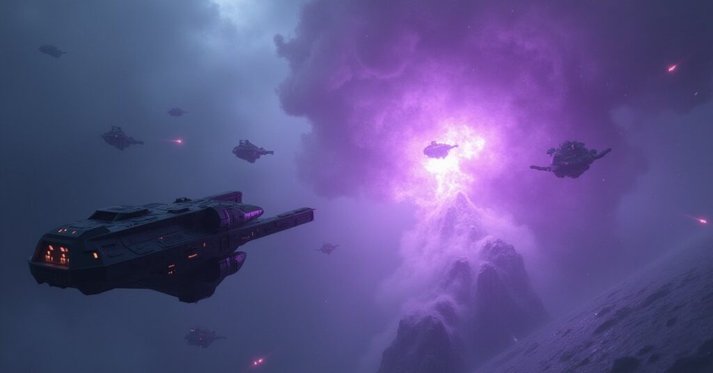 Klingon and Romulan fleets are overrun by an Actian swarm and mist in Star Trek Fleet Command