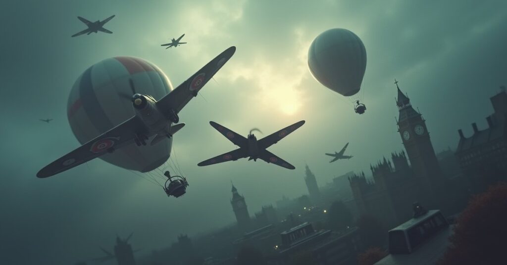 A holographic wartime dogfight over London with vintage fighter planes in Star Trek Fleet Command