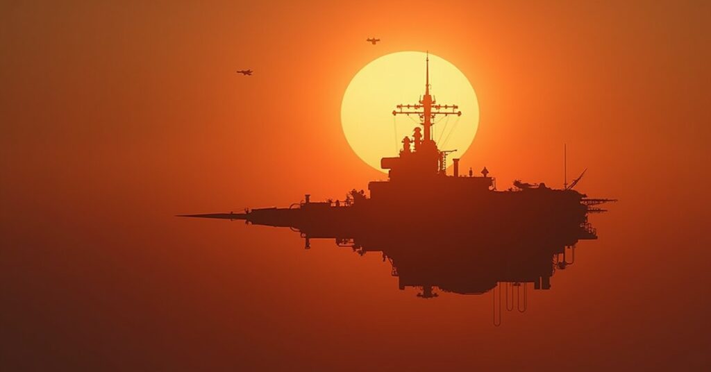 A raider flagship in front of a flaring sun in Star Trek Fleet Command