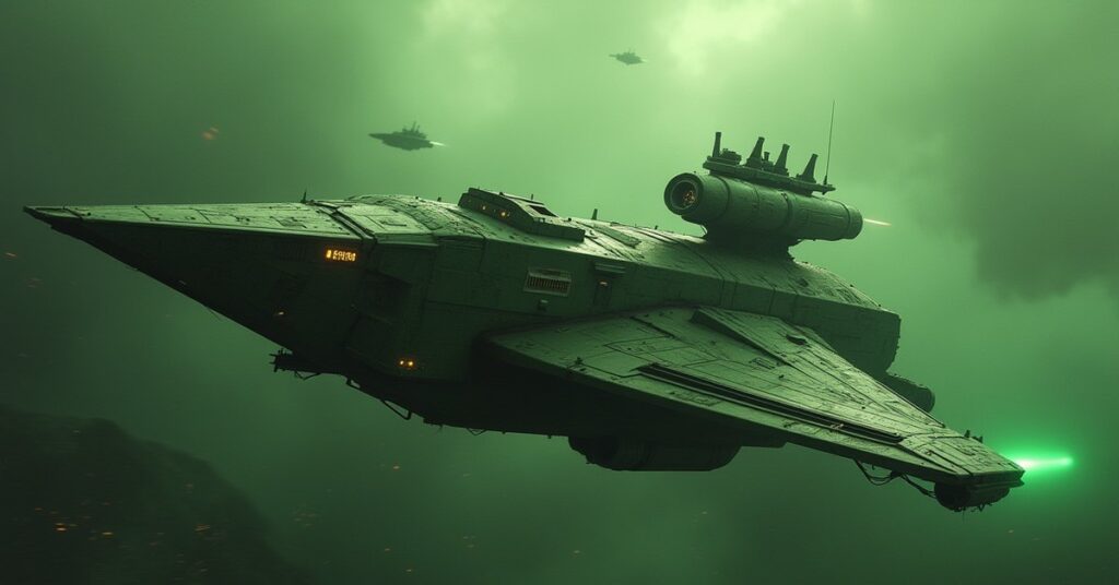 A Klingon warship attacking an Independent ship above farm worlds in Star Trek Fleet Command