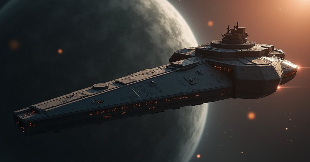 A Romulan ship handing weapons to a pirate raider near a planet in Star Trek Fleet Command