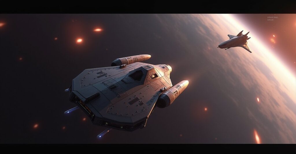 A Romulan warbird closes on a crippled Reman shuttle as a rescue ship arrives in Star Trek Fleet Command