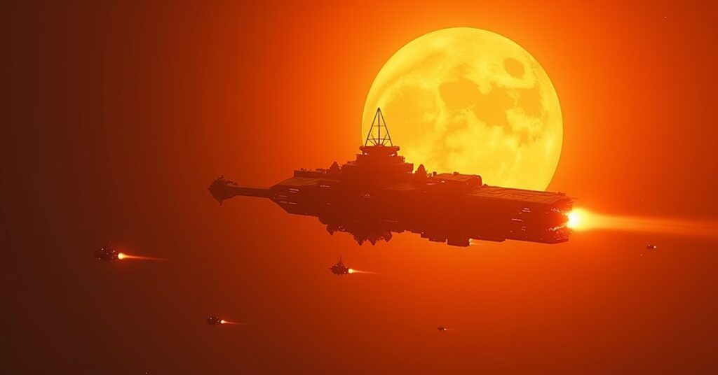 A disguised starship luring pirate ships out of a sun's glare in Star Trek Fleet Command