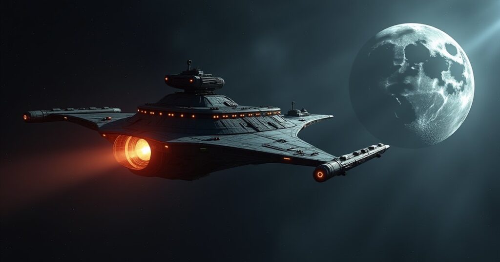 A Klingon warship ambushing a starship protecting an escape pod in Star Trek Fleet Command