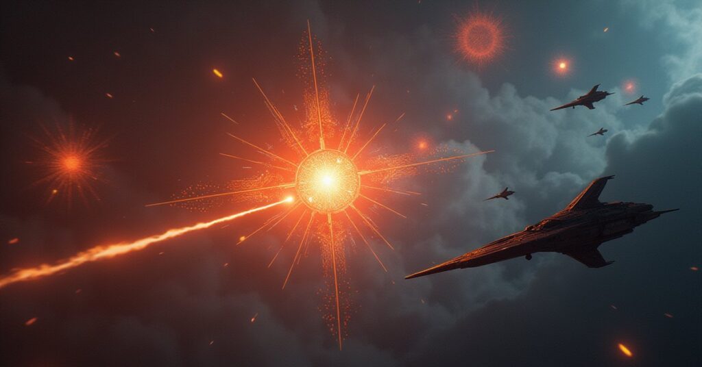 A starship fighting out of a ring of zealot warships around a sanctum in Star Trek Fleet Command
