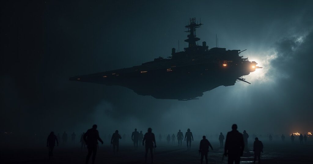 A starship venturing into deep space among hostile ships in Star Trek Fleet Command