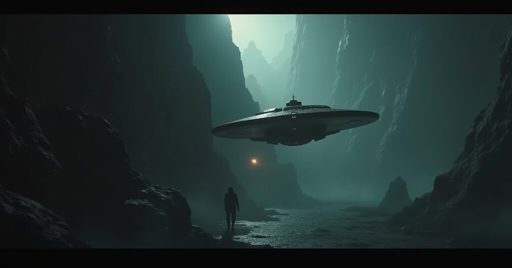 A starship carrying cargo through dark Romulan fringe space in Star Trek Fleet Command