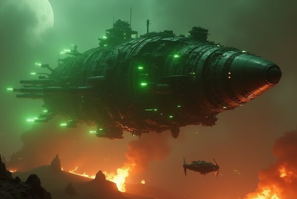 A Borg-assimilated Klingon ship above a burning Klingon world in Star Trek Fleet Command