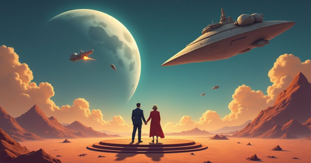 A starship defending a peaceful moon ceremony from a pirate raider in Star Trek Fleet Command