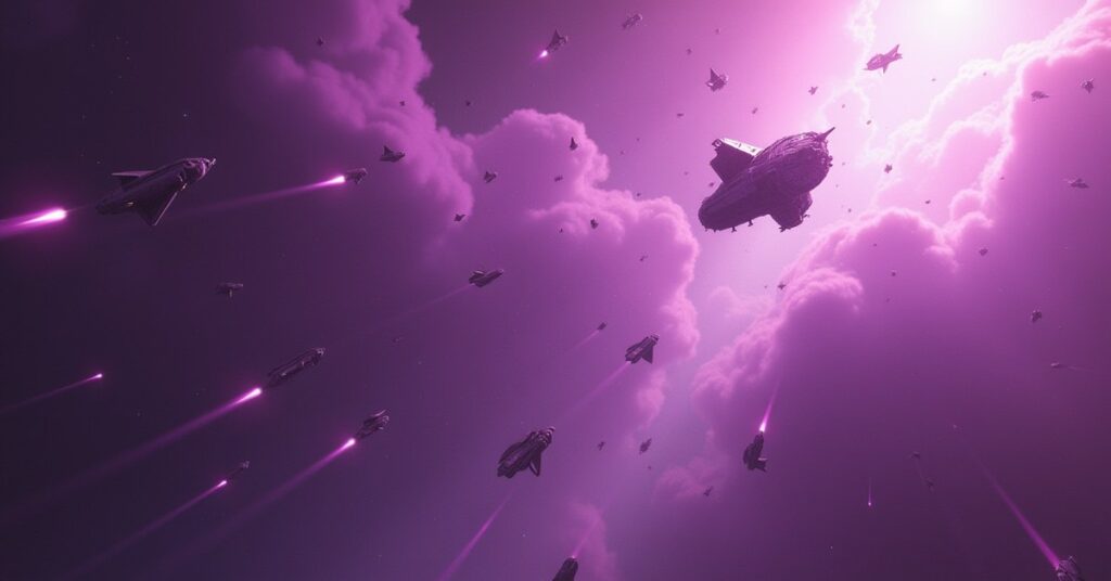 A starship luring Swarm ships away from an evacuating colony in Star Trek Fleet Command