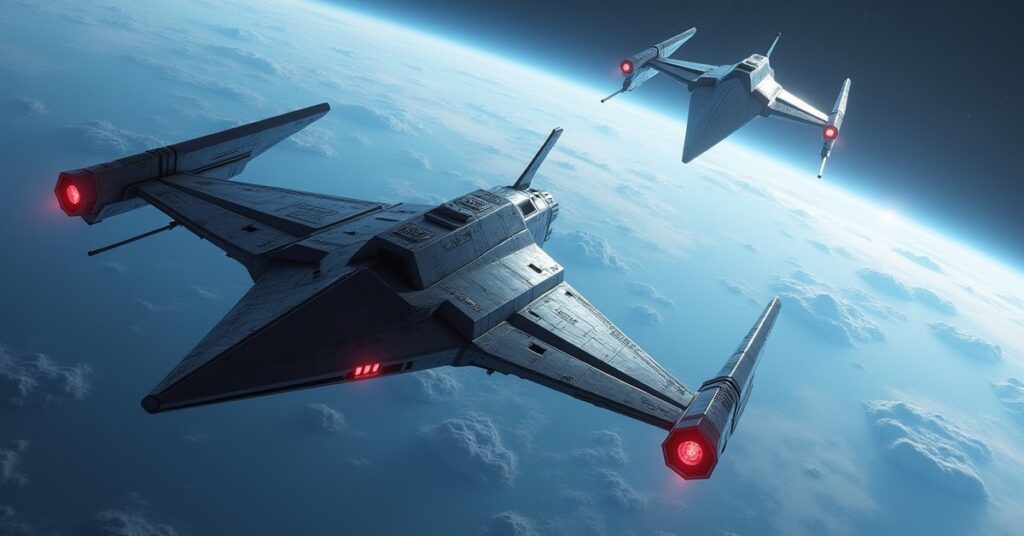 A Klingon ship decloaking near a conference station as a Federation ship intercepts in Star Trek Fleet Command