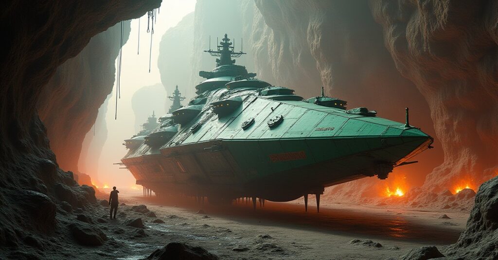 The Phindra warship being built in a shipyard carved into an asteroid in Star Trek Fleet Command