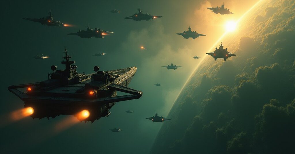 Reman warships facing an independent ship at a neutral system in Star Trek Fleet Command