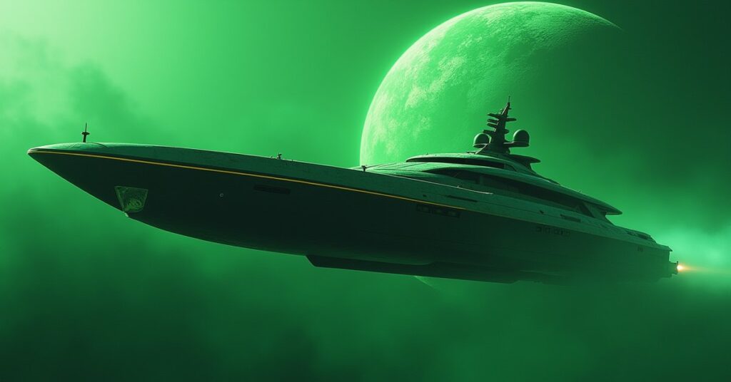 A Romulan warbird capturing a senator's yacht above a green planet in Star Trek Fleet Command