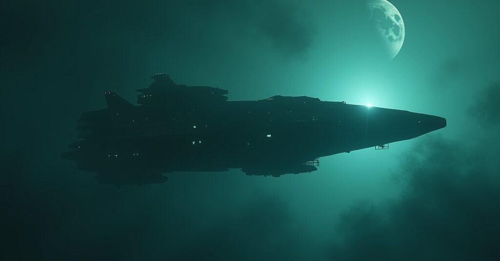 A disguised starship waiting in ambush behind a moon in Star Trek Fleet Command