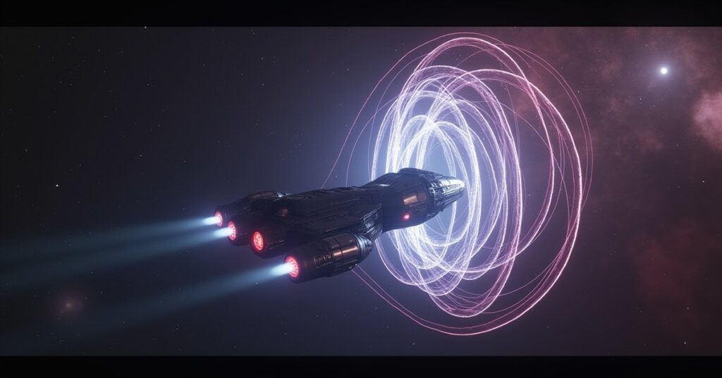 Glowing transwarp coil structures snare the Hierarch's ship inside a star system