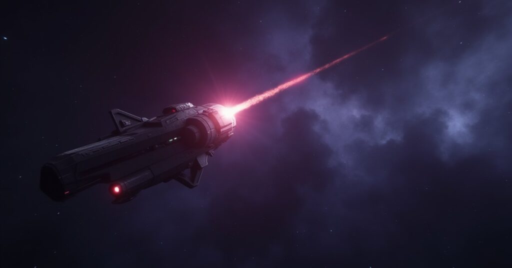 A starship luring Starfleet ships away as the USS Discovery escapes into a nebula in Star Trek Fleet Command