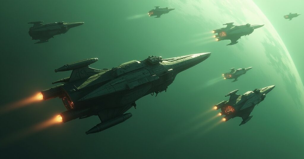 Reman assault ships charging a Romulan fleet in Star Trek Fleet Command
