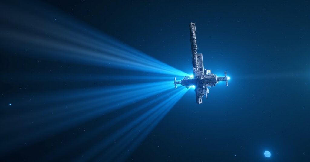 A small space station extending a long-range sensor array into deep space in Star Trek Fleet Command