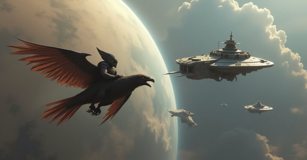A small Klingon ship facing a rival vessel above a neutral world in Star Trek Fleet Command