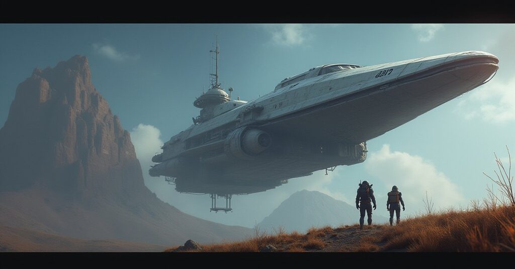 A starship shielding a small android ship from pursuing drones in Star Trek Fleet Command
