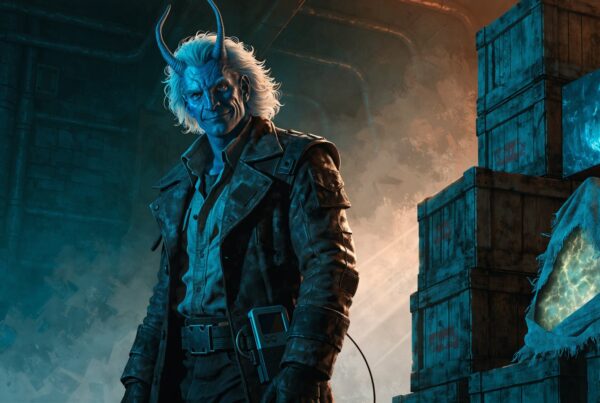 Toryn, the Andorian Independent officer from Star Trek Fleet Command, in the cargo hold of his ship