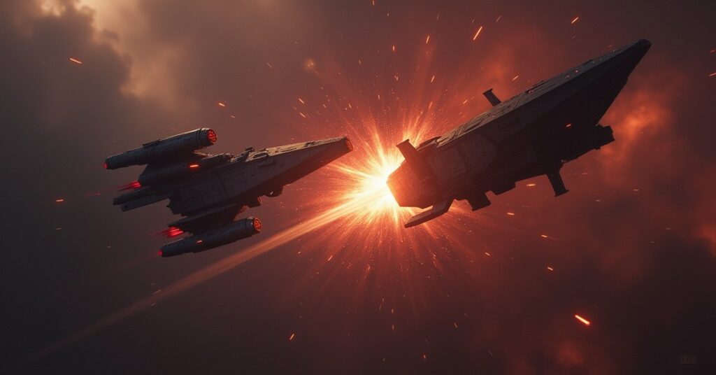 Two Klingon fleets facing off in a tense standoff in Star Trek Fleet Command