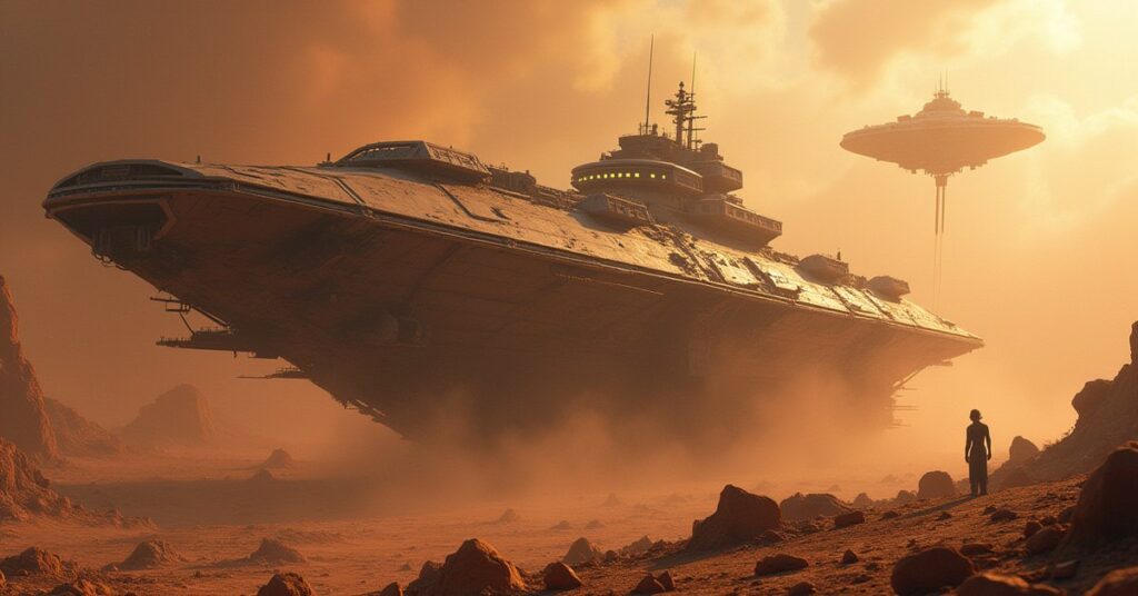 A supply starship delivering ore to a battered Federation fleet in Star Trek Fleet Command