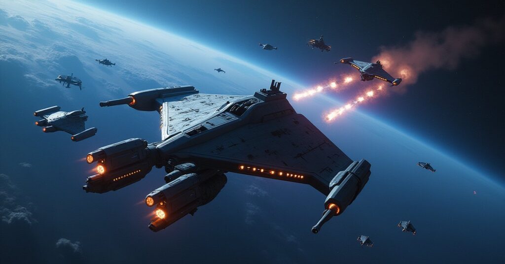 A Klingon fleet attacking a Starfleet station above a Federation planet in Star Trek Fleet Command