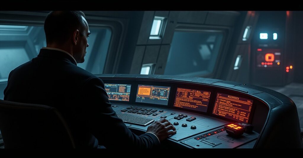 Intercepted transmissions glowing on a console aboard a dark Klingon ship bridge in Star Trek Fleet Command