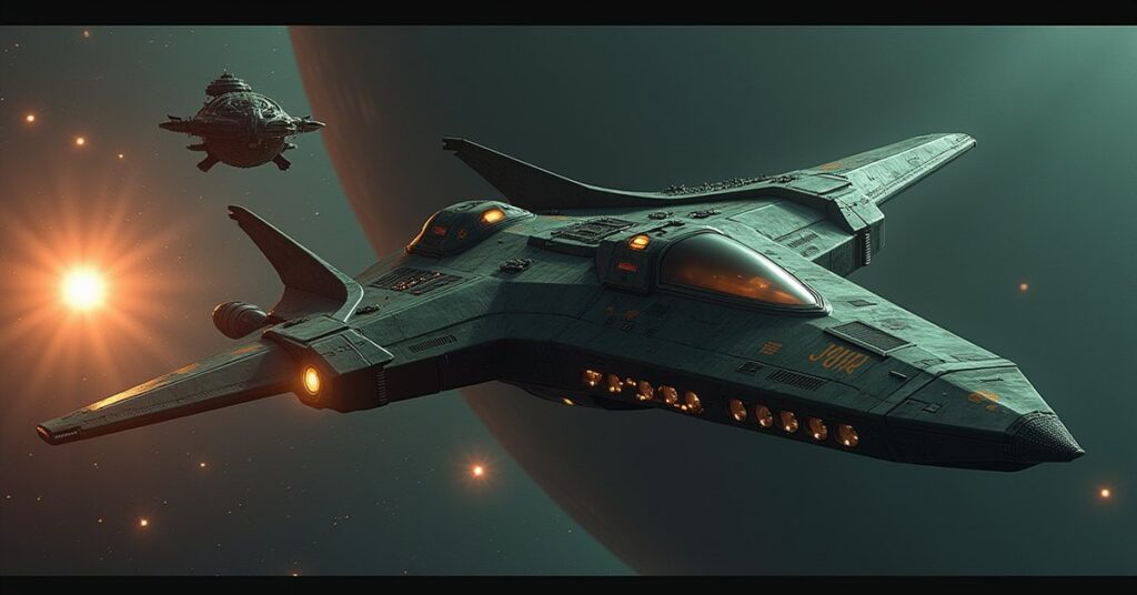 A Romulan warbird locking a tractor beam onto a fleeing Gorn spy ship in Star Trek Fleet Command