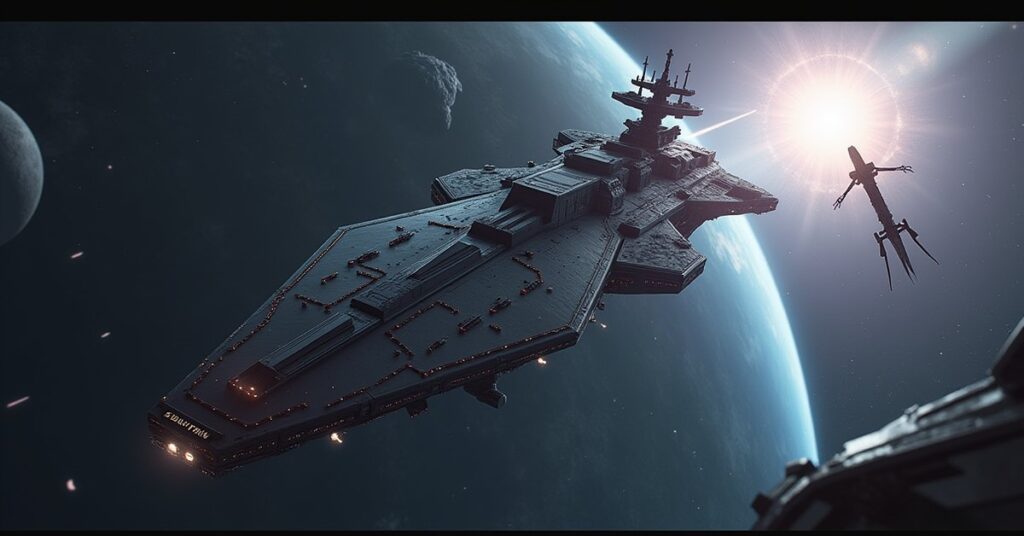 The U.S.S. Dauntless leaves a space station as an alien construct takes control of its course