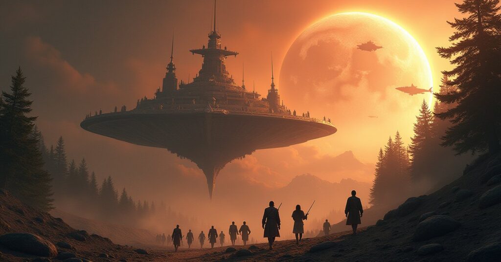 A Resistance fleet rising from a prison planet to face a tyrant's ornate flagship