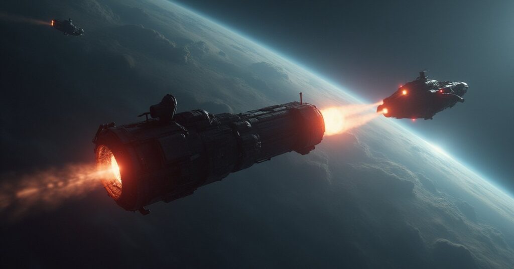 A rescue starship arriving at a damaged mining vessel in Star Trek Fleet Command