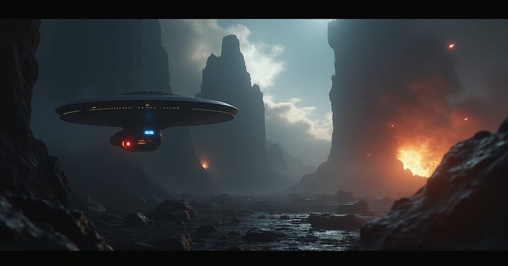 A Romulan ship answers a distress beacon near a shattered station as attackers emerge
