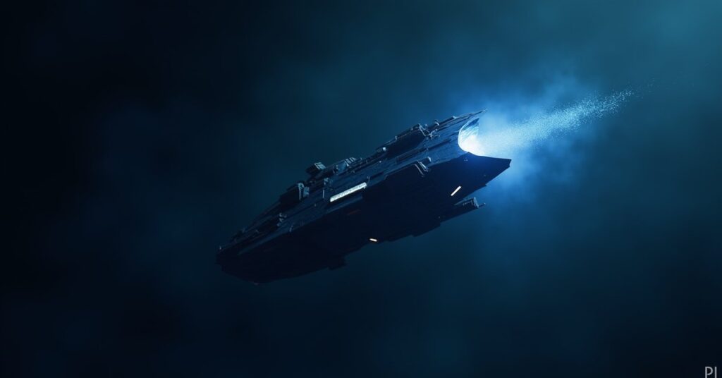 An overheating Bolian ship with a faint shimmering creature nearby in Star Trek Fleet Command