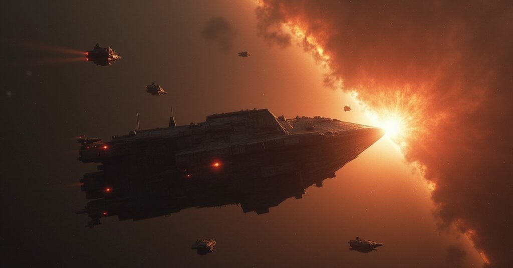 Nausicaan raider ships attacking a small starbase in Star Trek Fleet Command