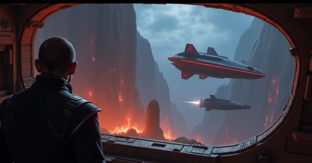 A ship charges weapons as a Forsaken vessel closes in over a remote outpost in Star Trek Fleet Command