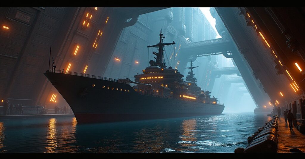 A cruiser settling into a newly upgraded station drydock berth in Star Trek Fleet Command