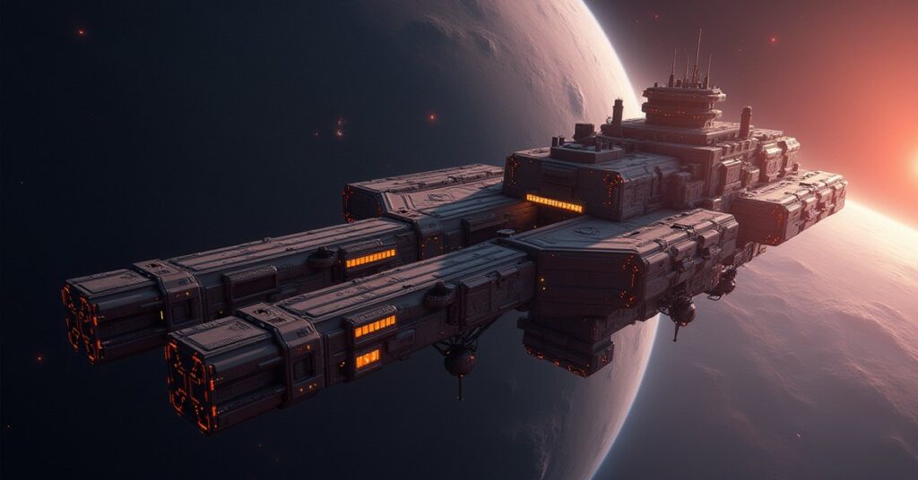 A space station operations hub being expanded by construction drones in Star Trek Fleet Command